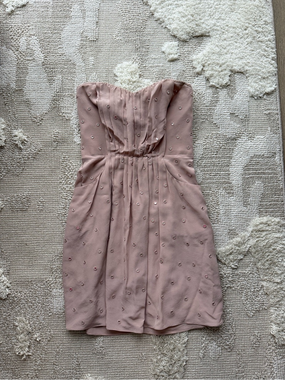 Rebecca Taylor Strapless Dusty Rose Embellished Mini Dress